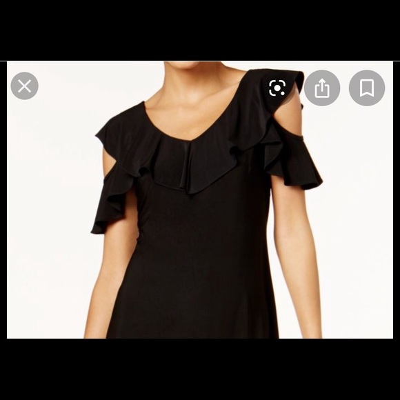 MSK Ruffle Cold Shoulder Black Shift dress - Picture 2 of 5
